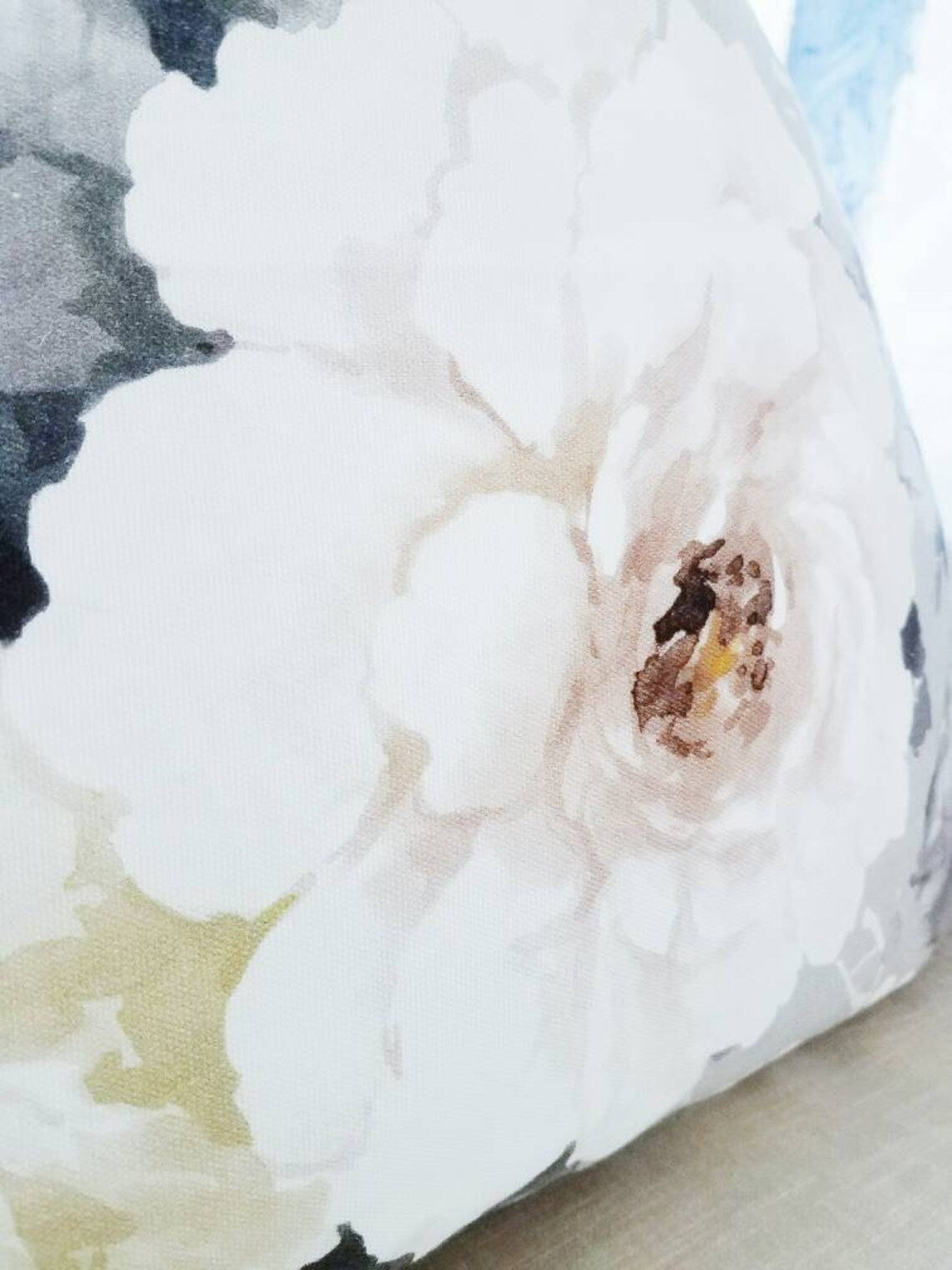 DESIGNER LINEN BLEND GREY AND BLUSH PINK FLORAL