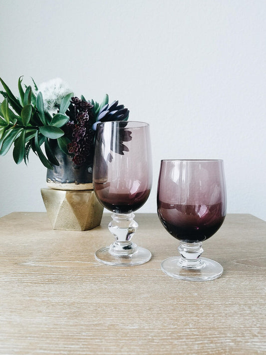 SET OF 8 VINTAGE JEWEL PURPLE LIBBEY WATER GLASS TUMBLERS