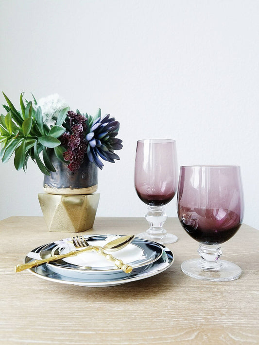 SET OF 8 VINTAGE JEWEL PURPLE LIBBEY WATER GLASS TUMBLERS