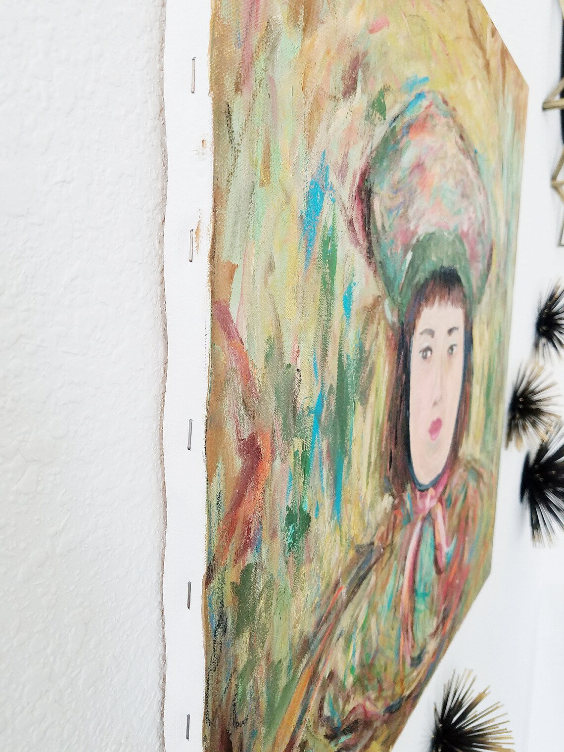 PORTRAIT OF AN ASIAN GIRL IN HAT -- ACRYLIC ON CANVAS ORIGINAL PAINTING