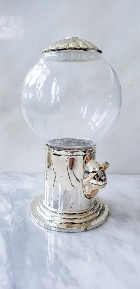 VINTAGE SILVER PLATE MINI BUBBLE GUM MACHINE
