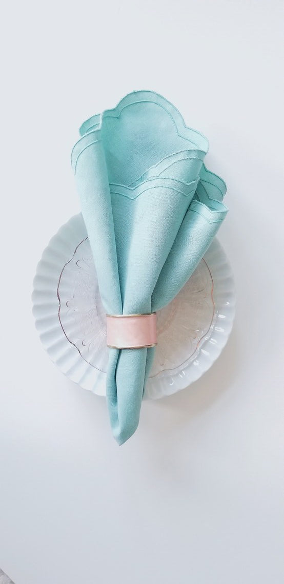 PINK ENAMELED BRASS NAPKINS RINGS