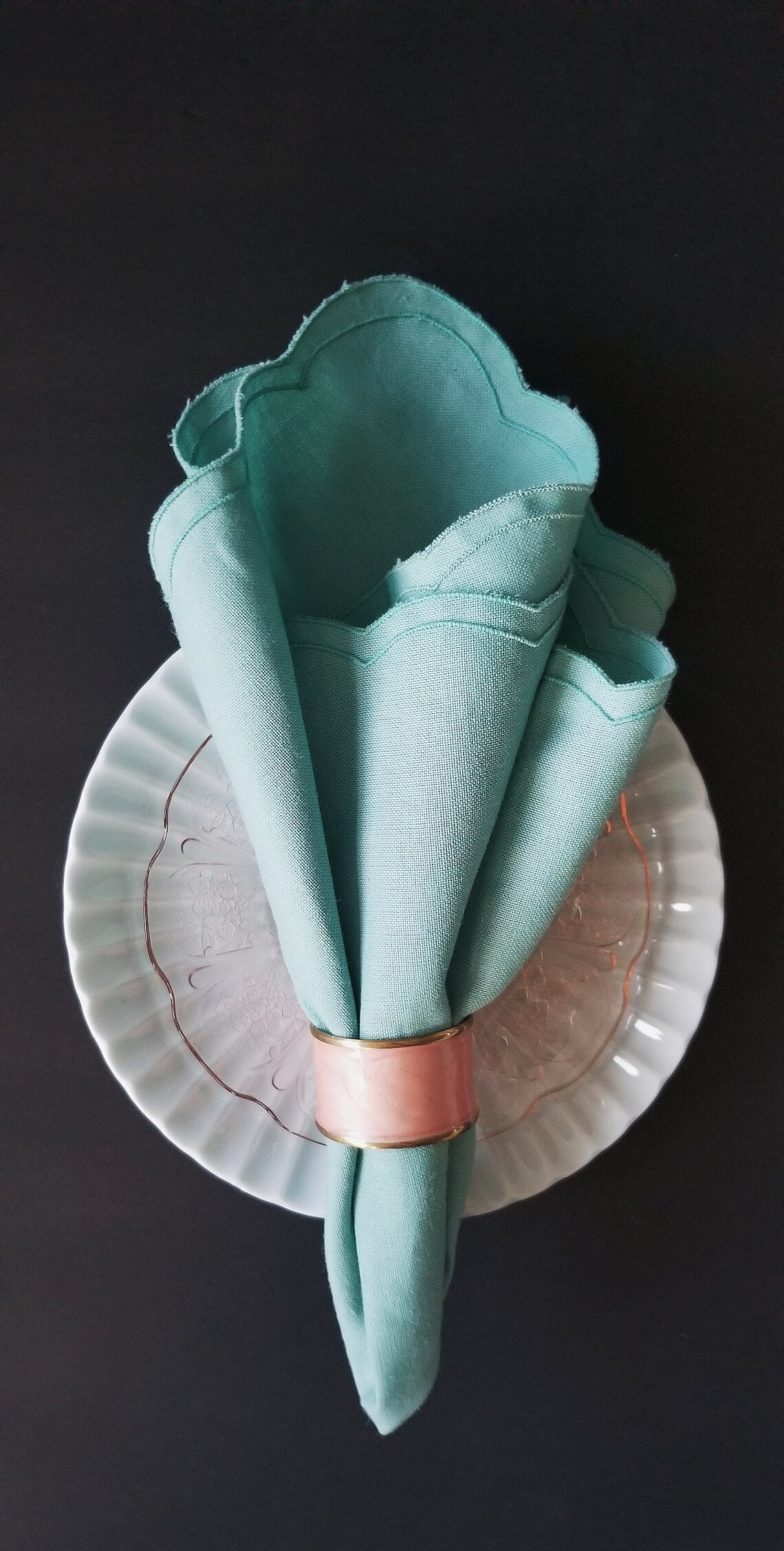PINK ENAMELED BRASS NAPKINS RINGS