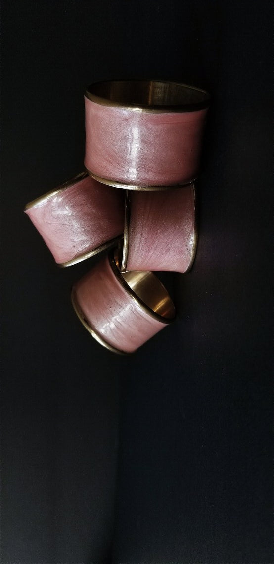 PINK ENAMELED BRASS NAPKINS RINGS