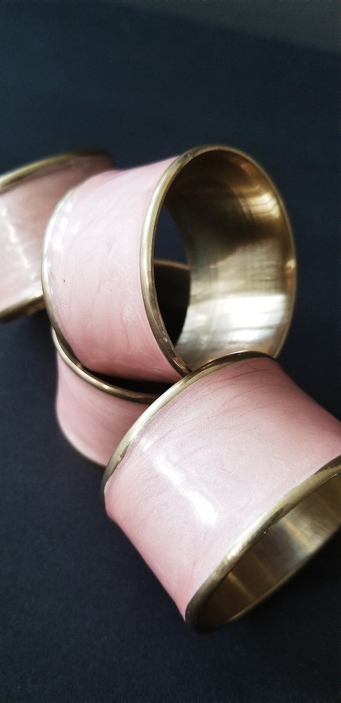 PINK ENAMELED BRASS NAPKINS RINGS