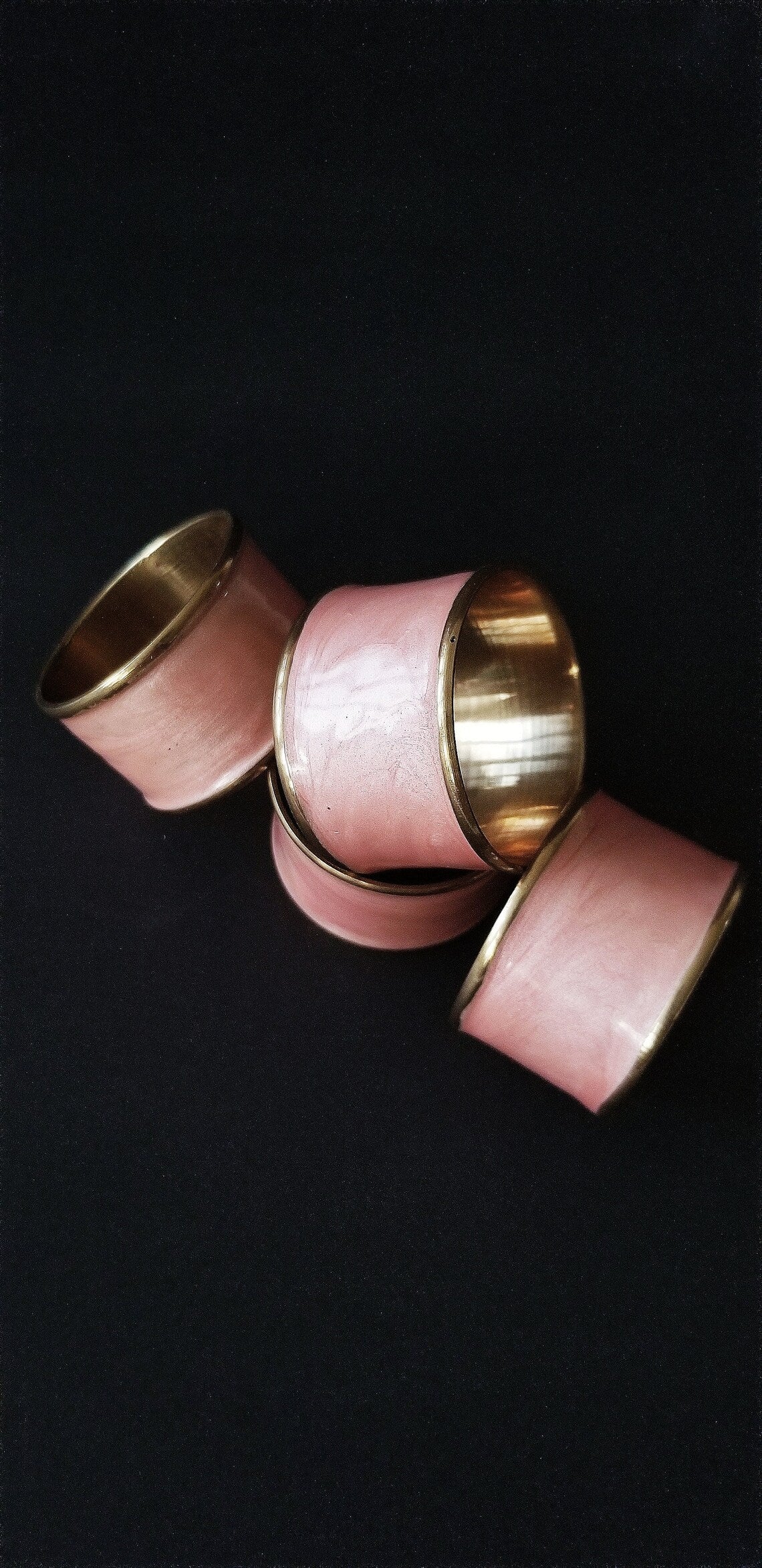 PINK ENAMELED BRASS NAPKINS RINGS