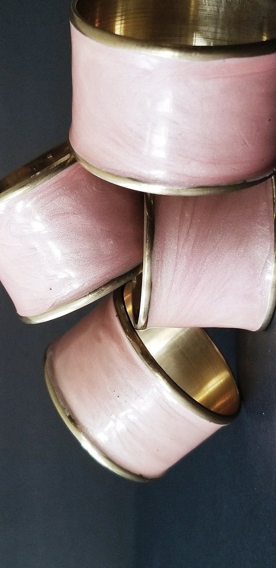 PINK ENAMELED BRASS NAPKINS RINGS