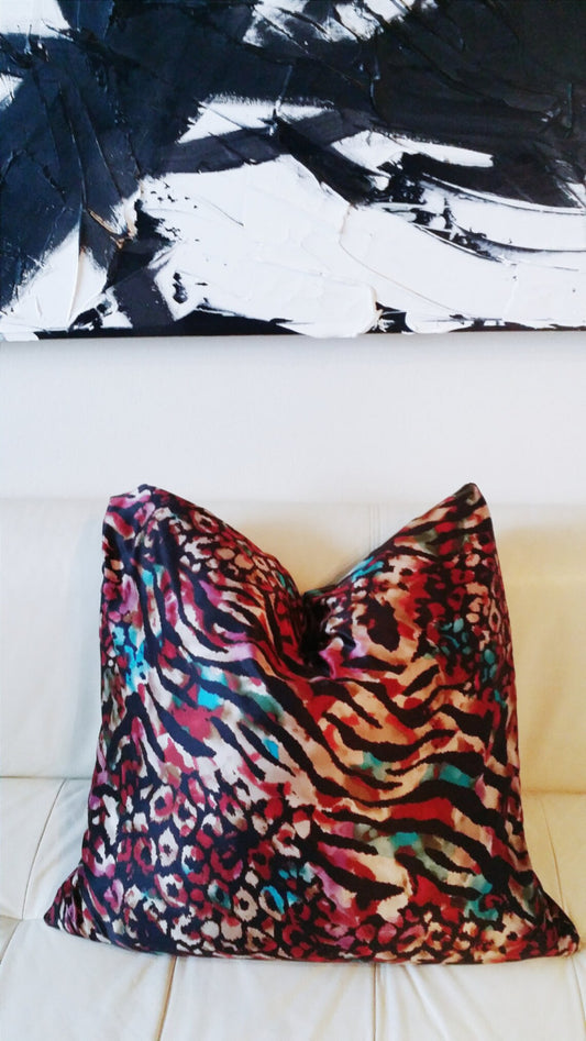 DESIGNER ZEBRA + CHEETAH ANIMAL WATERCOLOR SILKY PILLOW COVER