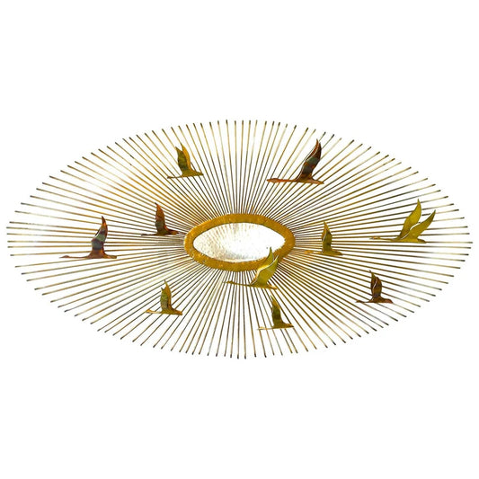 MID-CENTURY MODERN WALL SCULPTURE "BIRDS IN FLIGHT ON SUNBURST"