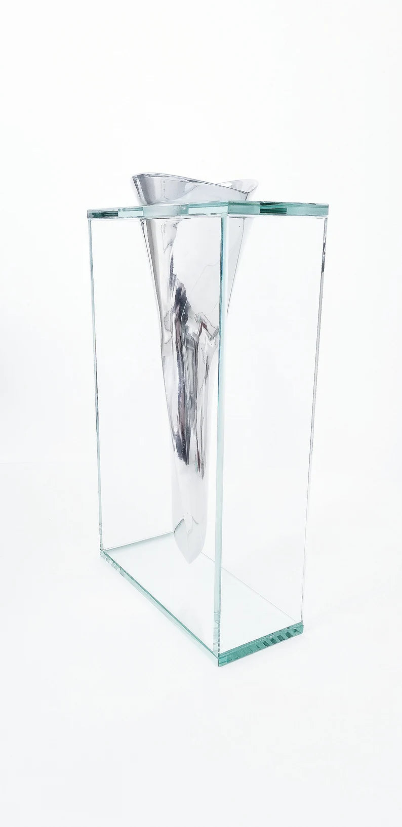 CONTEMPORARY CHROME AND CRYSTAL FLOATING VASE