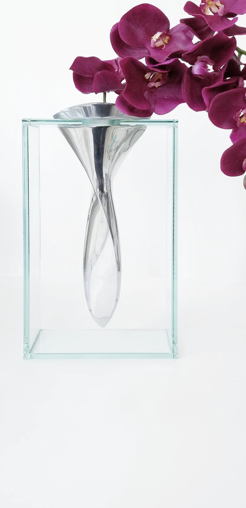 CONTEMPORARY CHROME AND CRYSTAL FLOATING VASE